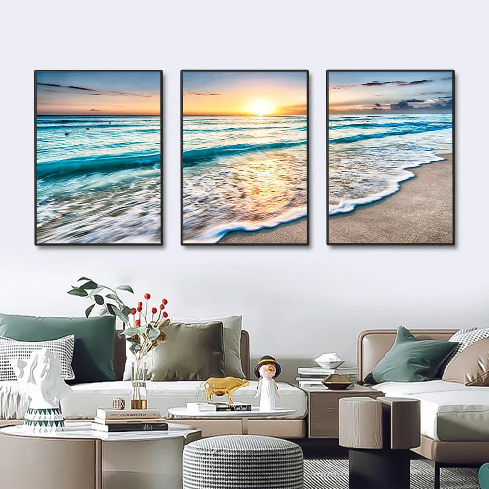 DecorBites™ Modern Beach Sunset Canvas Wall Art Set