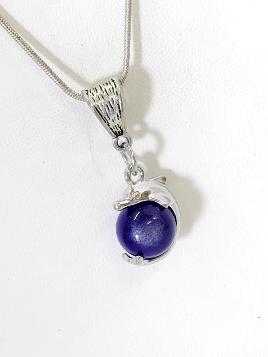 Dolphin Necklace, Dolphin And Blue Ball Necklace, Spinning Dolphin Ball Necklace, Beach Jewelry, Beach Life Jewelry, Dolphin Lover Gift
