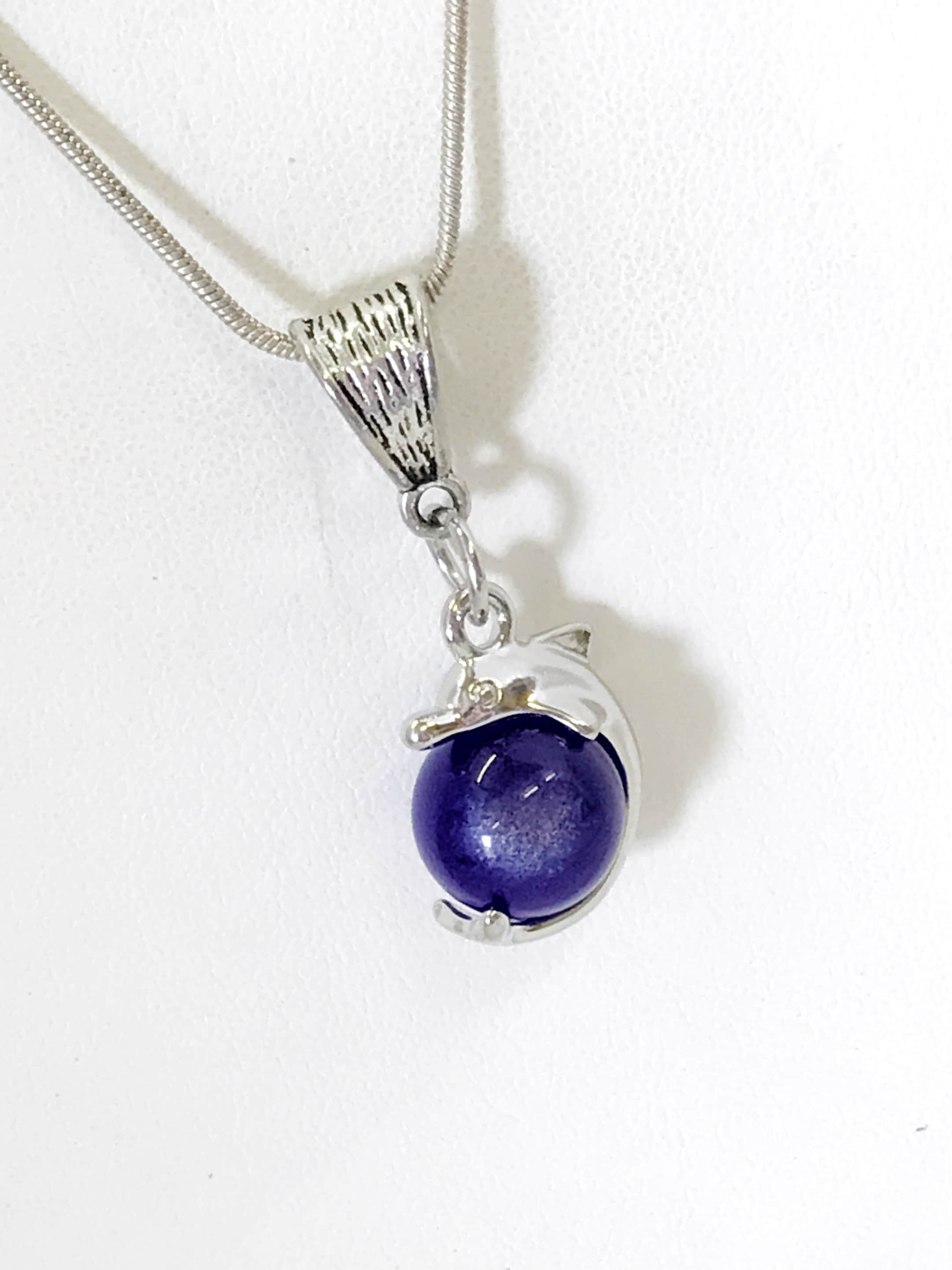 Dolphin Necklace, Dolphin And Blue Ball Necklace, Spinning Dolphin Ball Necklace, Beach Jewelry, Beach Life Jewelry, Dolphin Lover Gift