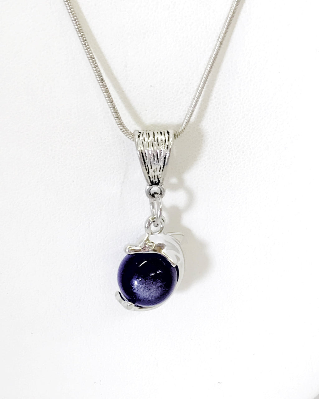Dolphin Necklace, Dolphin And Blue Ball Necklace, Spinning Dolphin Ball Necklace, Beach Jewelry, Beach Life Jewelry, Dolphin Lover Gift